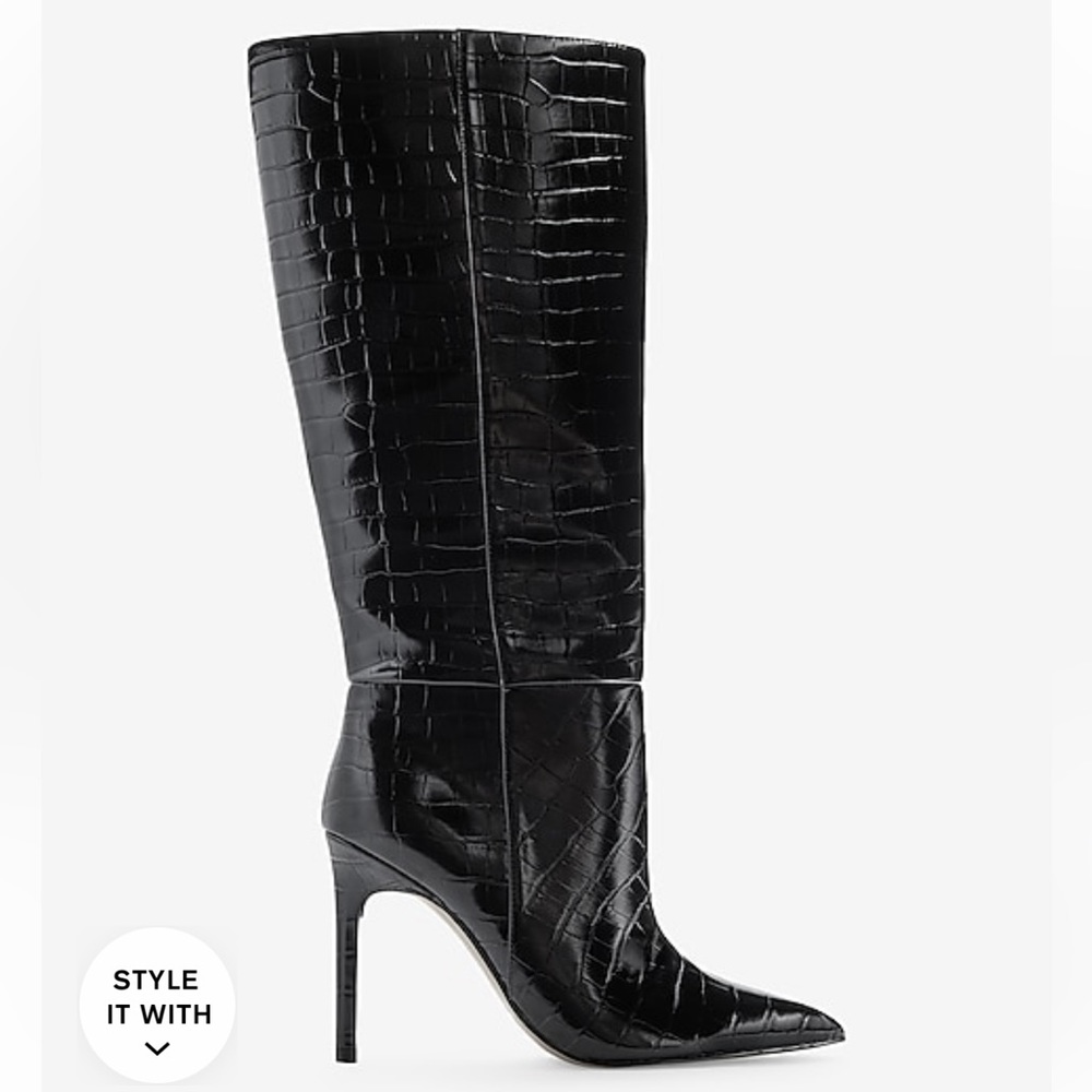 Express croc embossed knee high boots - Picture 3 of 9